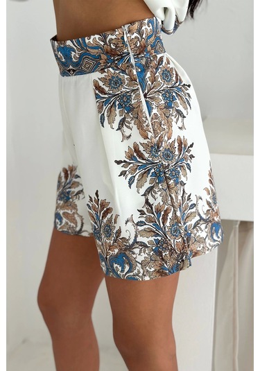 İthal Atlas Kumaş Bluz&şort Takım Beyaz