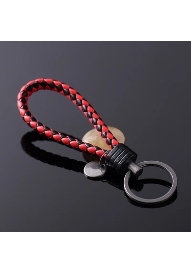 Stmanya El Yapımı Çelik Örgülü Halat Anahtarlık - Deri Anahtarlık & Bebek Kolye - Parti Hediyesi - Küçük Takıkırmızı Siyah