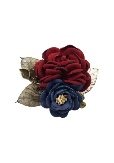 Homyl Kore Tarzı Gül Çiçek Şal Broş Pin Damat Gelin Korsaj Şarap Çok Renkli