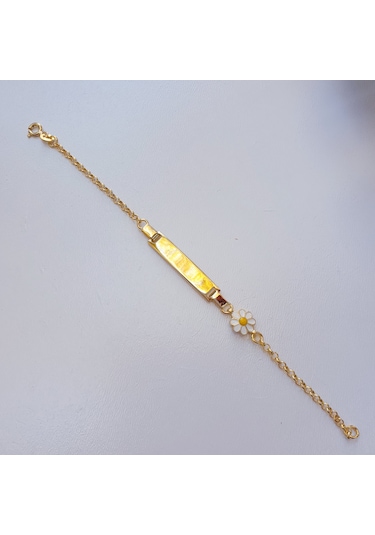 22 Ayar Altın Kaplama Papatyalı İsimli Çocuk Gümüş Bileklik Künye