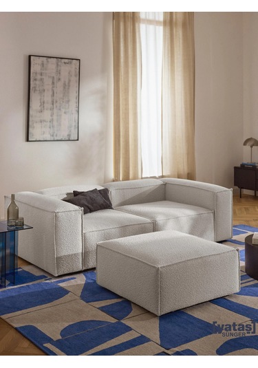 Most Mollis Kare Puf Silinebilir 01 Beyaz Lüks Bukle Kumaş Yumuşa