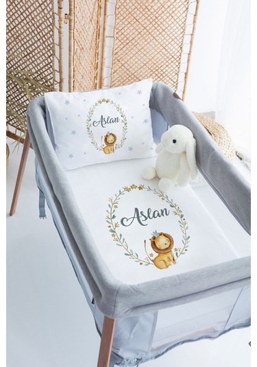 Lilabio %100 Pamuk Saten İsme Özel İsimli 70x120 Park Yatak Nevresim Seti Aslan-kral