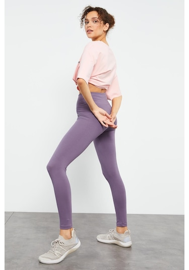 Tommy Life Eflatun Yüksek Bel Toparlayıcı Slim Fit Dar Paça Kadın Tayt - 94011 Eflatun