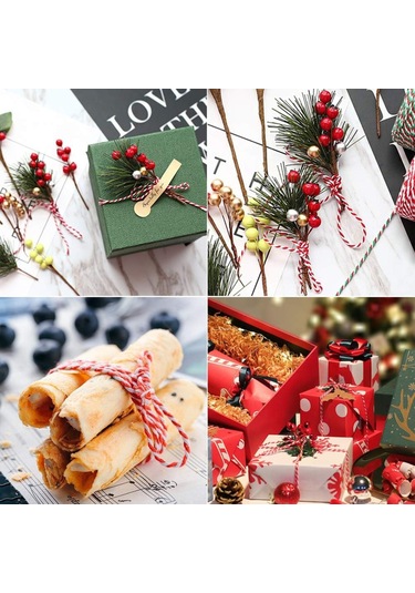 Kesilmiş Kırmızı Beyaz İp Seti, 100lü-35 Cm, Hediye Paketleme & Süsleme İpi, Etiket Ve Ambalaj İpi