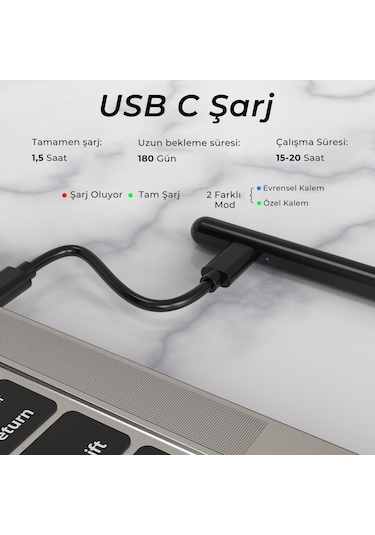 Bix Sp02w Universal Android Ve iPad Tablet Uyumlu Dokunmatik Bluetooth Stylus Yazı Ve Çizim Kalemi Siyah