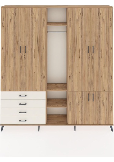 Arges Dolap 14 Raflı 4 Çekmeceli Tek Askılı 220x30x243 Çam-çam/aytaşı Atlas Çam/aytası