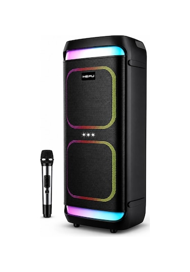 Hepu Hp-986 24w Taşınabilir Partybox Hoparlör - Çift 8" Speaker Işıklı, Mikrofonlu, Tws Destekli Ses