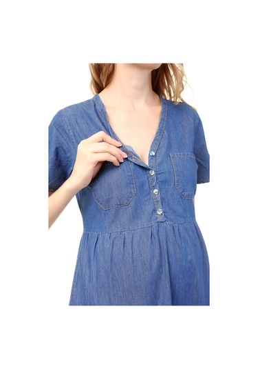 Luvmabelly Myra5025 - Hamile Elbisesi Kot Düğmeli Ve Cepli - Mavi-mavi