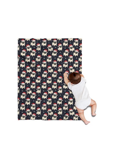 Noel Desenli 30x40 İnç Polar Battaniye, Yumuşak, Hafif Ve Kalın, Erkek, Kadın Ve Çocuk İçin Noel Pug Baba Noel