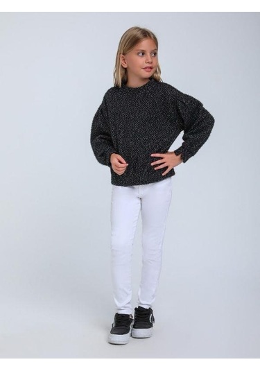 Kız Çocuk Simli Kırçıllı Bluz-14305 Siyah