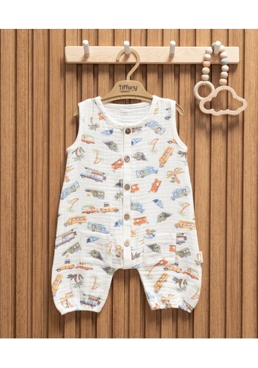 Miababy Müslin Caravan Theme Kısa Atlet Tulum ekru