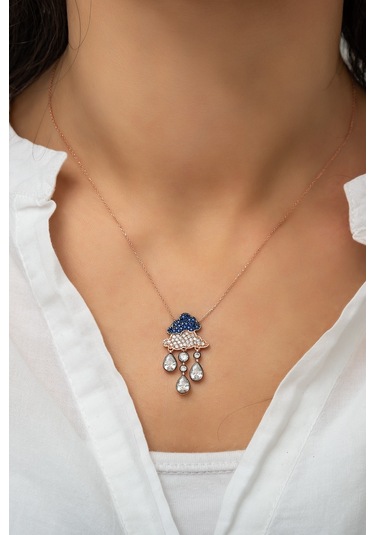 Bulut Yağmur Kolye Rose Altın Kaplama 925 Ayar Gümüş