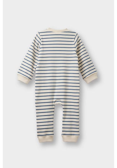 Defacto Erkek Bebek Yenidoğan Fitilli Kaşkorse Fermuarlı Çizgili Uzun Kollu Tulum F4659a525auer233 Ekru