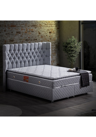 Setaymobilya Baza, Platinum Gri Mdf Baza + Başlık + Real Pedli Ortopedik Yatak