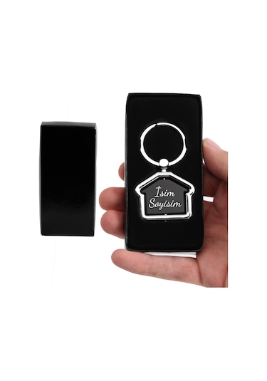 Kişiye Özel İsimli Ev Model Kutulu Hediyelik Anahtarlık Gümüş