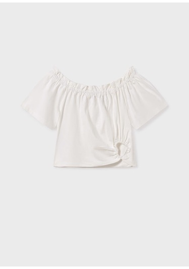 Mayoral Kız Çocuk Crop T-shirt 6028 Krem