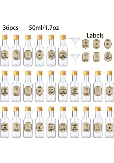Willowhaven 36 Parça 50ml Altın Kapaklı Halloween Mini Plastik Likör Şişesi Parti Dekorasyon