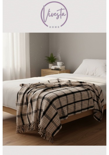 Yumuşacık Scotch Battaniye 150 200 Cm Sıcak, Şık Ve Konforlu Tasarım Bej - Siyah