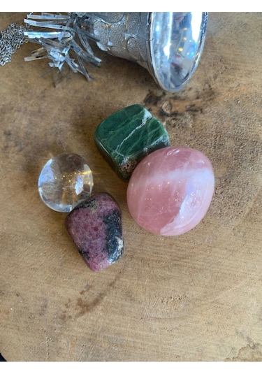 Pembe Kuvars, Yeşim, Rodonit Ve Kristal Kuvars Taş Seti