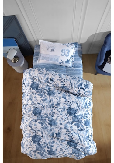 Clasy Ranforce %100 Pamuk Tek Kişilik Nevresim Takımı Mavi V1 Mavi