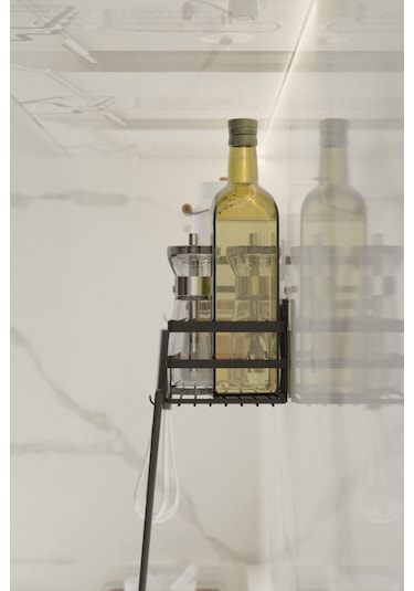 Suntel Mutfak Rafı 2'li Set Yapışkanlı Metal Baharatlık Rafı Organizer Düzenleyici Siyah