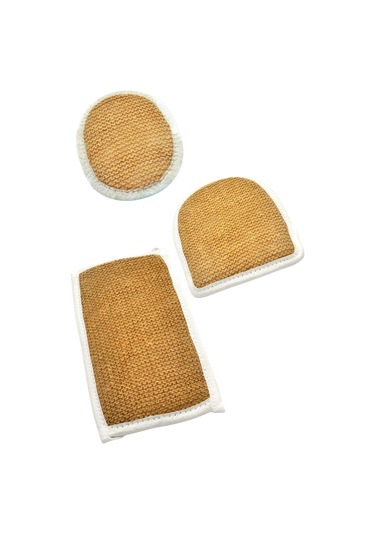 Doğal Jüt İp 3'lü Banyo Lifi Hamam Kese Seti Yüz + Vücud + Sırt - Set8