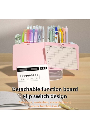 Suofeng 6 Bölmeli Kalemlikli Çok Amaçlı Masa Organizatörü - Aynalı, Yazı Tahtalı, Hesaplamalı Beyaz