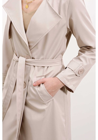 Gabria Kol Düğme Detaylı Trenchcoat Taş
