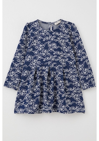 Breeze Kız Çocuk Uzun Kollu Elbise Çiçek Desenli 1.5-5 Yaş, Lacivert Lacivert
