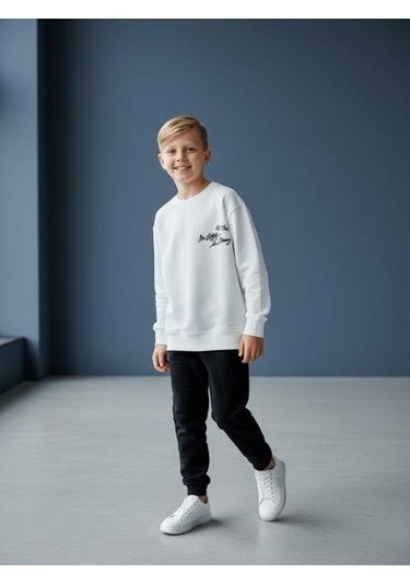 Zekids Erkek Çocuk Yumuşak Dokulu Eşofman Takım-16616 Ekru