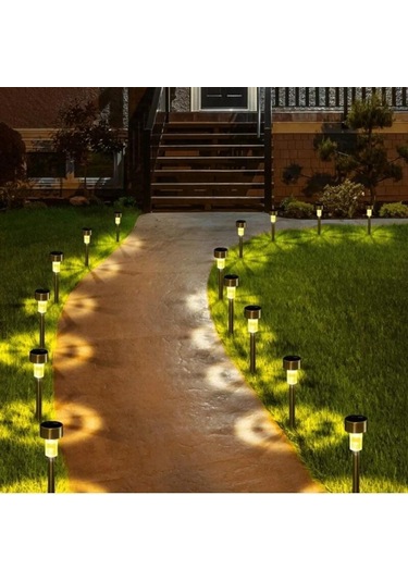 Solar Bahçe Lambası 10 Lu Set Direk Aydınlatma Güneş Enerjili Led Işık, Dış Mekan Aydınlatması Beyaz Işık