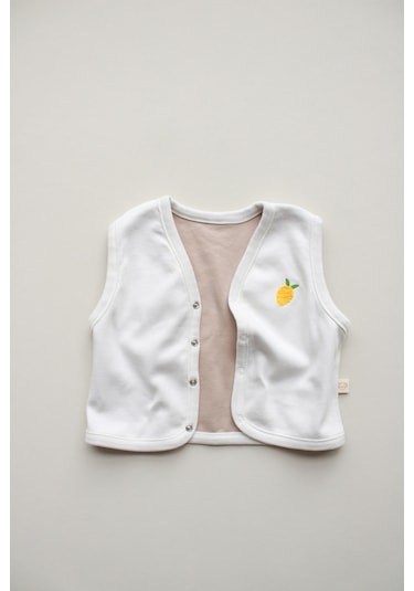 Limon Nakışlı Çift Taraflı Yelek Krem