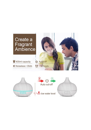 Usb 400 Ml Ahşap Doku Koku Makinesi Sivri Ağız Nemlendirici Renkli Led Işık Ve Uzaktan Kumanda İle Otomatik Alkol Püskürtücü Haki