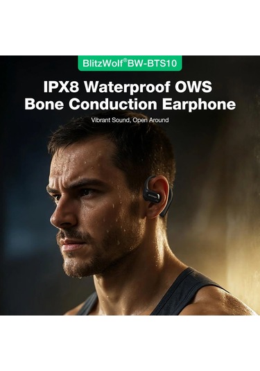 Blitzwolf Bw-bts10 Ows Ipx8 Su Geçirmez Kemik İletimli Open-ear Spor Kulaklık - Siyah K