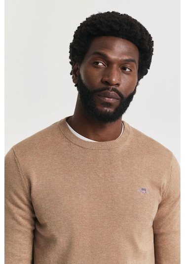 Gant Erkek Regular Fit Bisiklet Yaka Kazak - Bej-10614 Dk Sand Melange