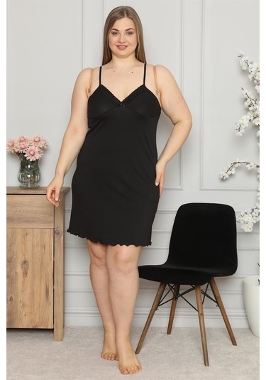 Akbeniz Kadın Pamuklu Ip Askılı Büyük Beden Gecelik 985 (509305371)