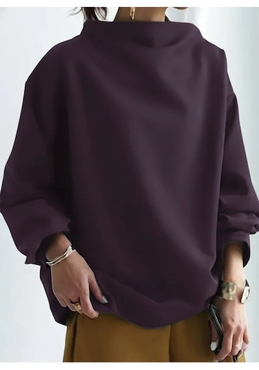 Tua Moda Kadın Uzun Kollu Geniş Balıkçı Yaka Modal Mürdüm Bluz Bordo