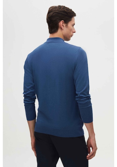 Ds Damat Regular Fit Mavi Pamuk Karışımlı Yarım Balıkçı Triko Kazak 5hf06ort16275 Mavi