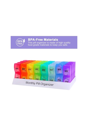 Agoodshop Aylık Hap Saklama Kutusu - 31 Gün Am/pm Günlük Hap Kutusu Her Gün Için 32 Bölme, Vitaminler, Ahşap