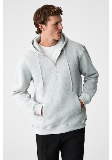 Grimelange Justus Erkek Kapüşonlu Kanguru Cepli Fermuar Yakalı Grimelanj Sweatshirt Grimelanj