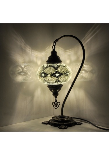 Mozaik Lamba Masaüstü Lamba Gece Lambası Otantik Mozaik Abajur Beyaz