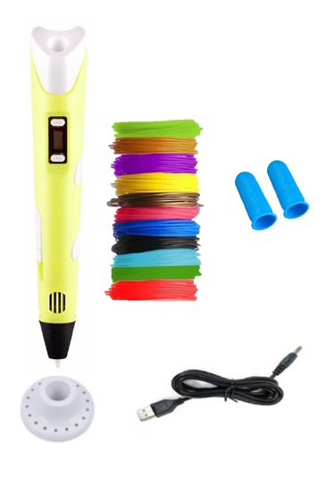 Sarı 3D Kalem 3D Pen Yazıcı Kalem – 10 Adet 5 Metrelik PLA Filament (Toplam 50M) + USB Kablo