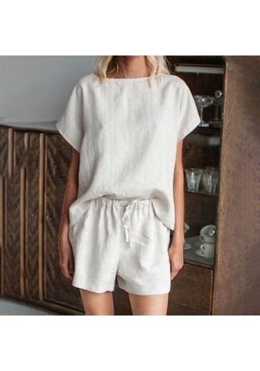 Novahub Kadın İki Parça Takım Pamuklu Keten Yazlık Eşleşen Salon Takımı Rahat Takım Gri - 3xl Gri