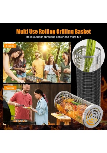 Fortunelane Büyük Boy Paslanmaz Çelik Bbq Seti - 8 Parça, Pratik Mangal Kafesi