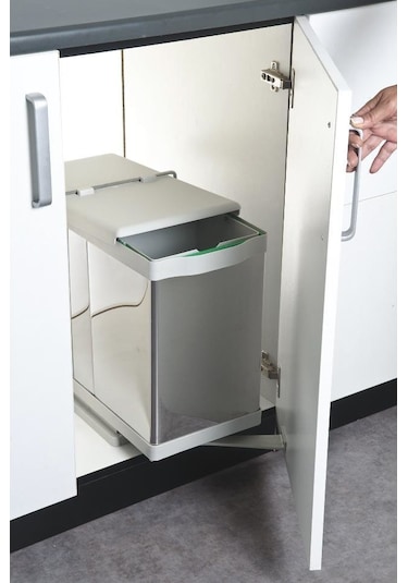 Çöp Kovası Raylı Otomatik 40Cm Paslanmaz 16+1Lt Açık Gri