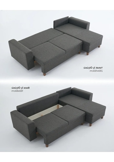 Rengar Köşe Takımı & Yataklı Bazalı Keten Kumaş Sol Köşe Koltuk Takımı - Mavi V119 Mavi