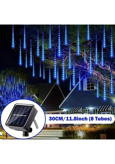 Novahub Mavi 8 Adet Güneş Meteor Yağmuru Yağmur Işıkları Su Geçirmez Dize Işıklar Noel Dekorasyonu 30cm Mavi Mavi