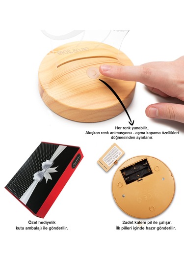 Öğretmene Hediye Renkli Öğretmen Resmi Baskılı Renklendirilmiş Atatürk Görselli 24 Kasım Hatırası Led Lamba Çok Renkli