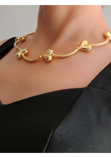 Eva Takı Kalp Model Trend Altın Kaplama Gold Renk Kolye Gold