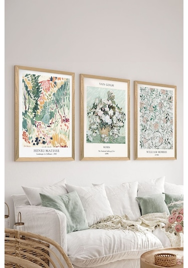 Artavessa 3 Parça Ahşap Çerçeve Görünümlü Mdf Tablo Seti - ERSYCRVSZ3SET16